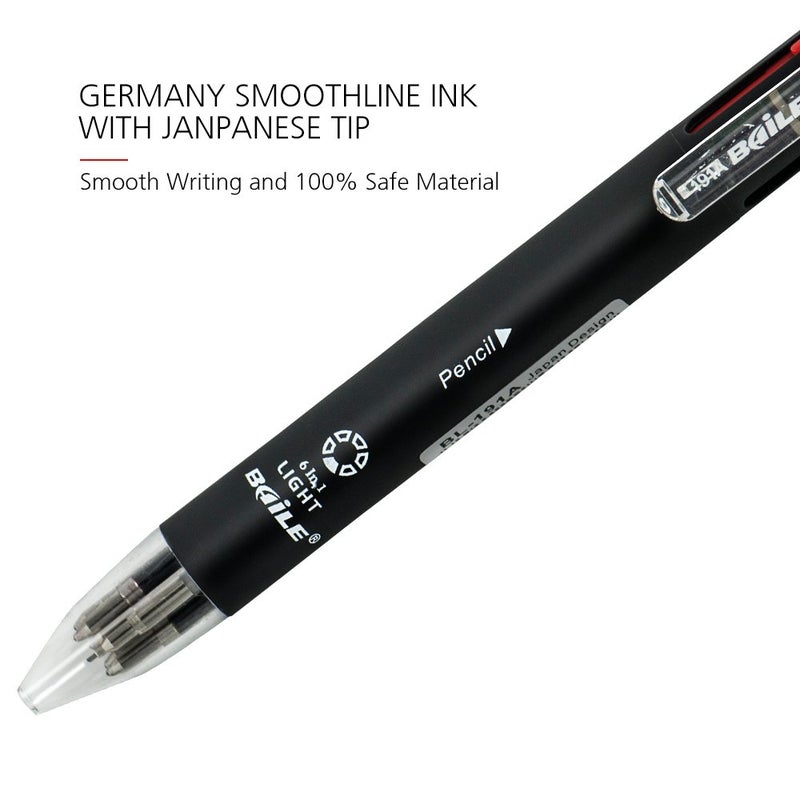 Baile Grip 5+1, 5 Color 0.7 mm Ballpoint Multi Pen & 0.5 mm Pencil With Eraser In Cap (BLACK) - Image 4